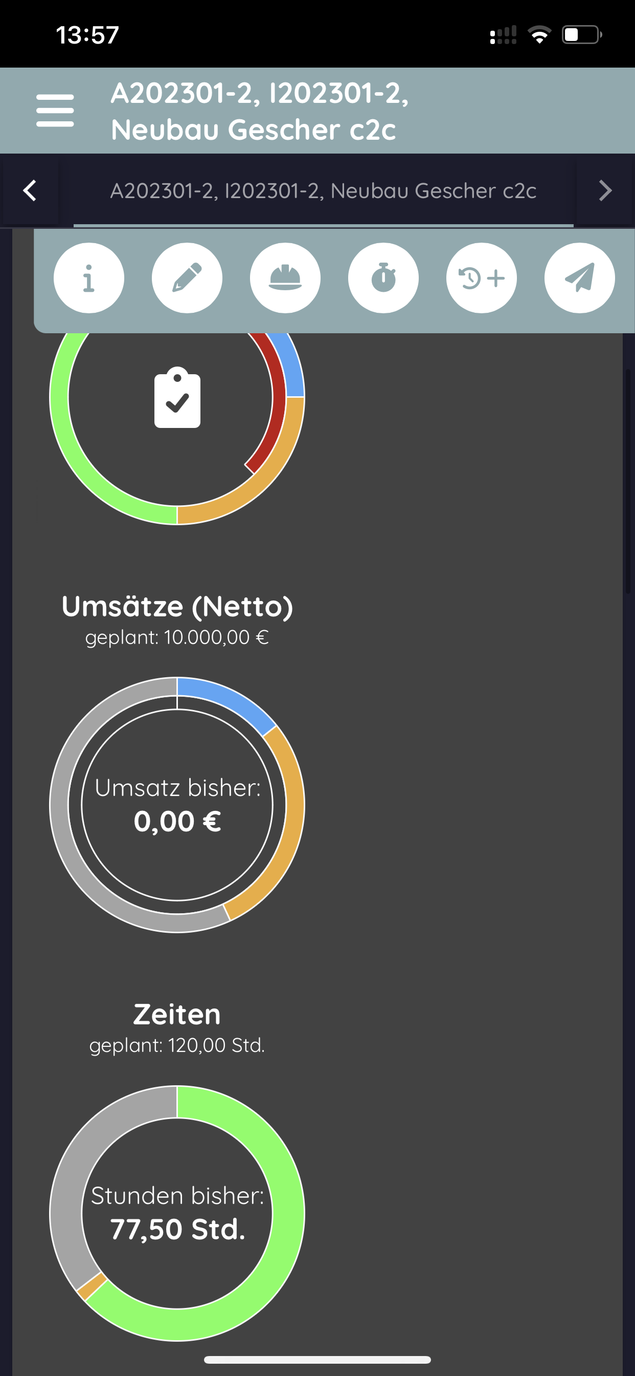 Screenshot der c2go Baumanagement Software auf einem Smartphone, mit vollständigem Funktionsumfang für Projektverwaltung, Aufgabenmanagement und Dokumentenverwaltung dank Cloud-Integration.